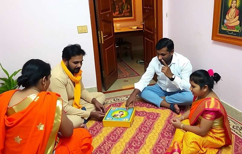 Indian family playing Sai Baba Devotional Game together